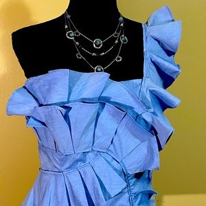 Blue New York & Company half shoulder blouse.